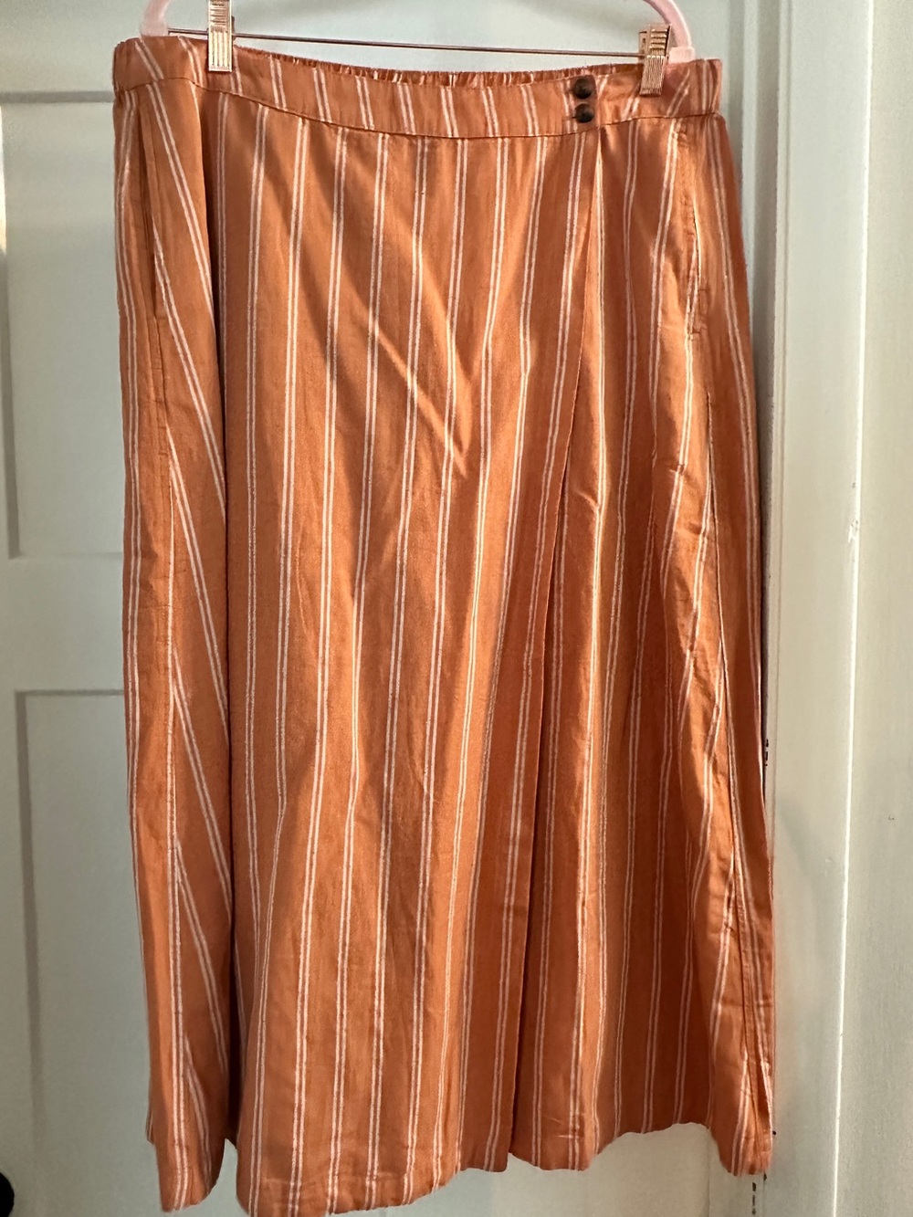 Pact Rust Orange Striped A-Line Midi Skirt